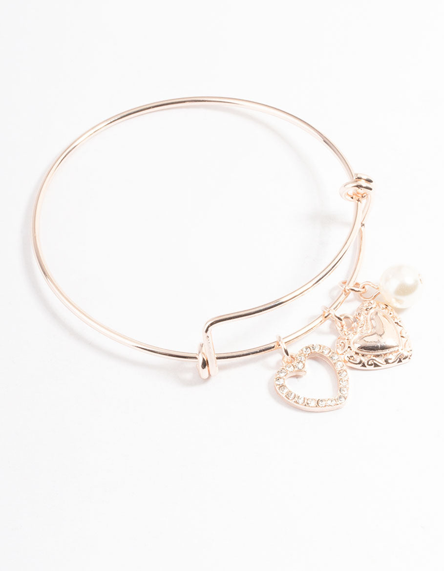 Rose Pearl & Heart Charm Bracelet