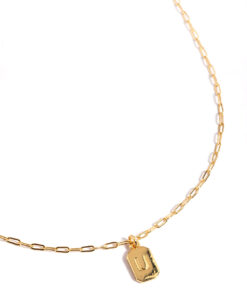 Letter U Rectangle Pendant Initial Necklace
