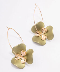 Large Flower Wire Hoop Earrings