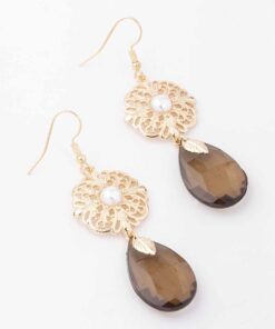 Brown Pearl Filigree Flower Earrings