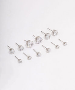 Rhodium Classic Round Cubic Zirconia Earring 6-Pack