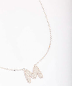 Letter M Pave Pendant Initial Necklace