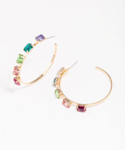 Rainbow Cluster Hoop Earrings
