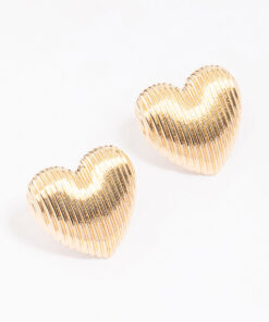 Ribbed Heart Stud Earrings