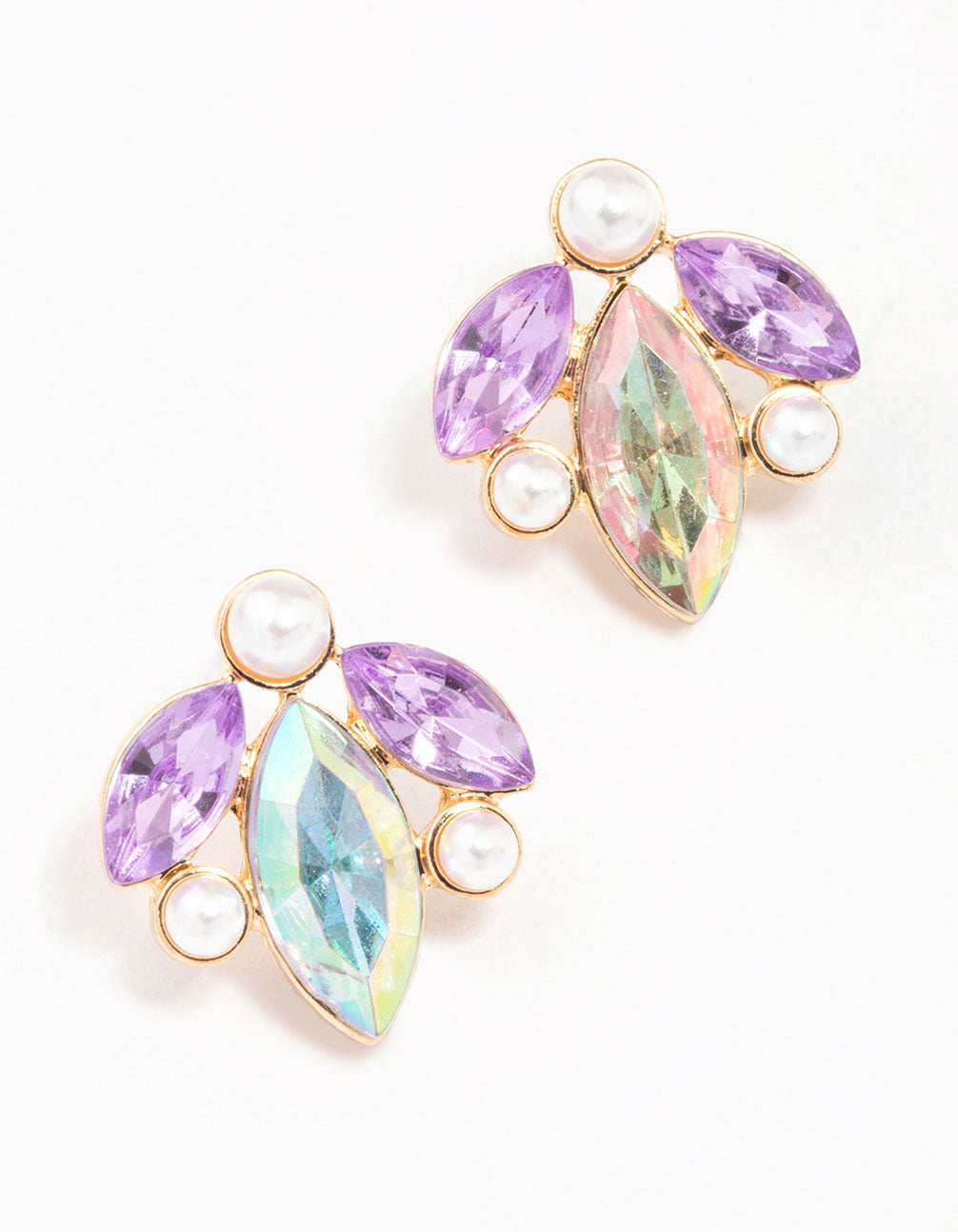 Crystal & Pearl Marquise Stud Earrings