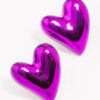 Purple Puffy Heart Stud Earrings