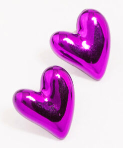 Purple Puffy Heart Stud Earrings