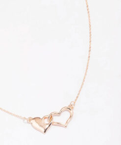 Rose Solid Interlocking Heart Pendant Necklace
