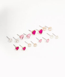 Heart & Crystal Solitaire Earring 8-Pack