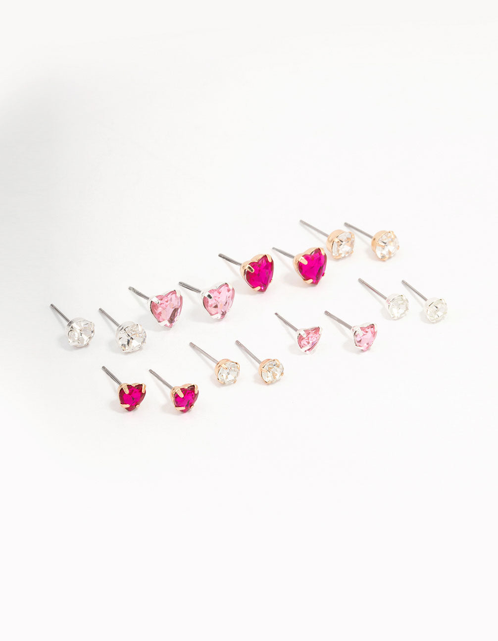 Heart & Crystal Solitaire Earring 8-Pack