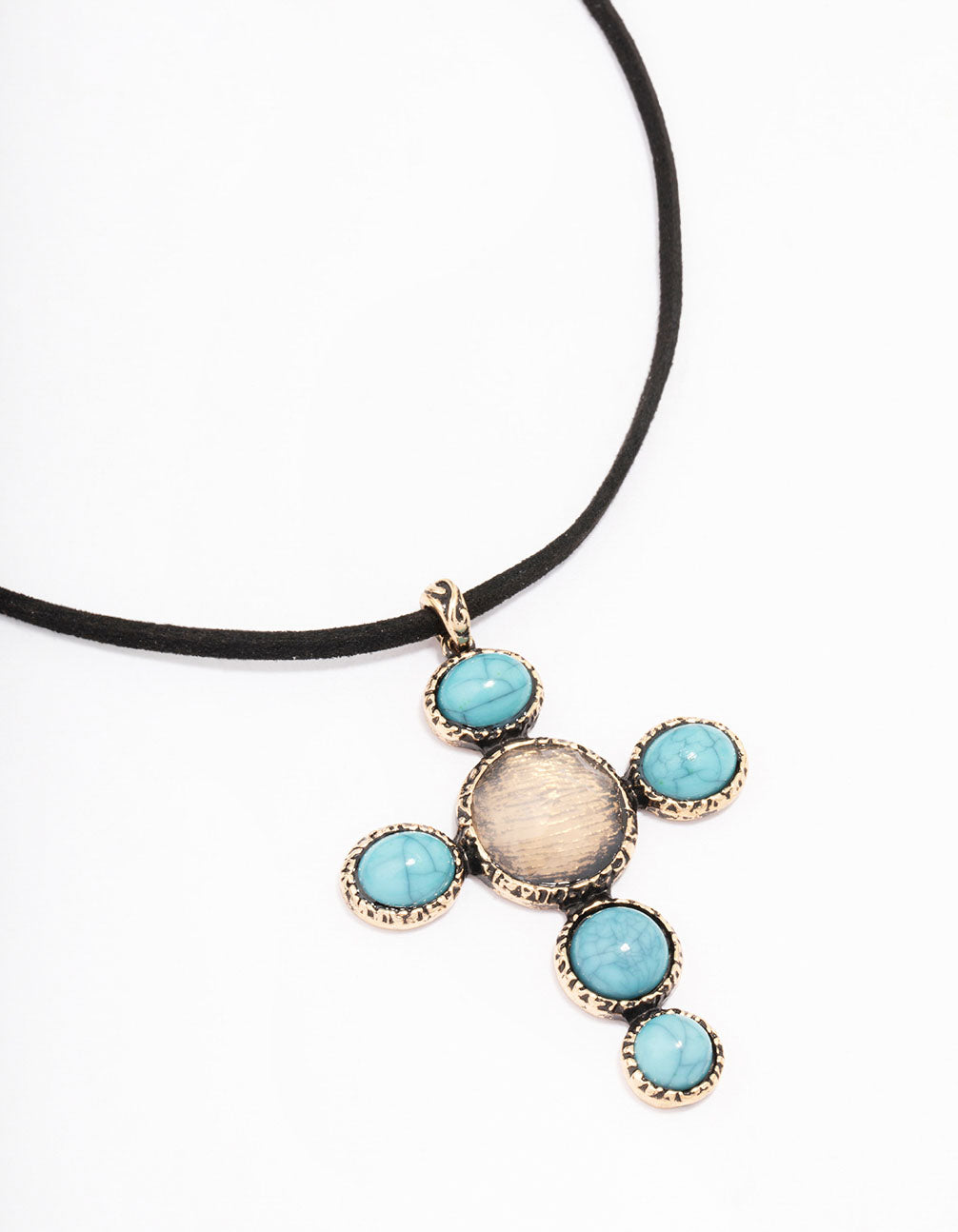 Antique Rustic Stone Cord Pendant Necklace