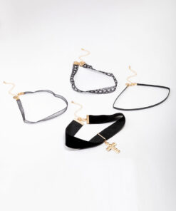 Black Lace Cross Choker 4-Pack