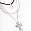 Rhodium Cross Cord Layered Necklace