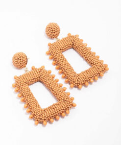 Orange Beaded Rectangular Earrings