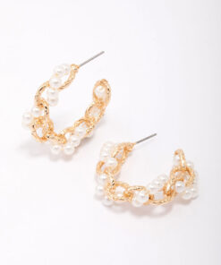 Interlocking Pearl Hoop Earrings