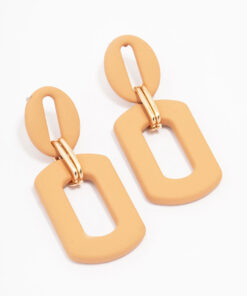 Orange Mini Ribbed Interlock Link Earrings