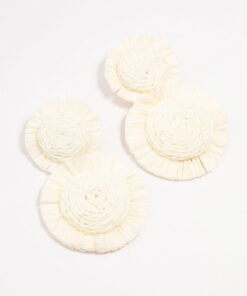 White Raffia Round Graduating Earrings
