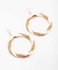 Cream & Brown Twisted Circular Drop Earrings
