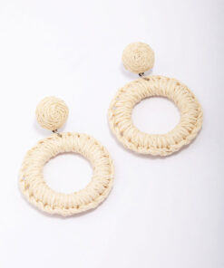 Cream Raffia Wrapped Circle Drop Earrings