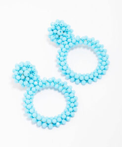 Light Blue Beaded Cluster Round Earrings