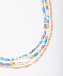 Blue Bead & Pearl Layered Choker