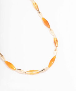 Long Beaded Orange Stone Necklace