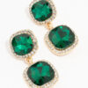 Double Square Emerald Halo Drop Earrings