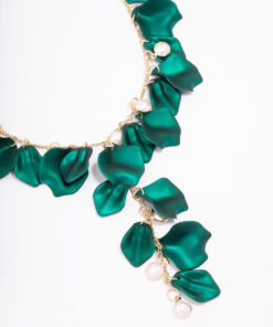 Green Iridescent Flower Petal Statement Necklace