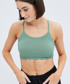 Green Bralette Lace Trim Seamless