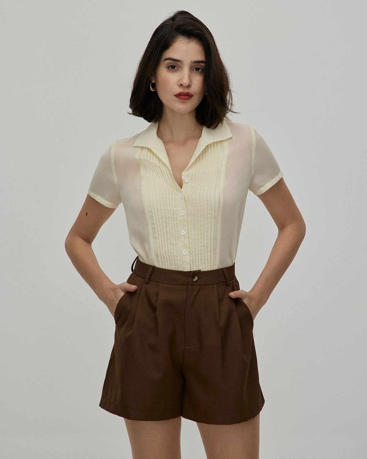 The Coffee Pleated High-Waisted Wide Leg Shorts - Image 2