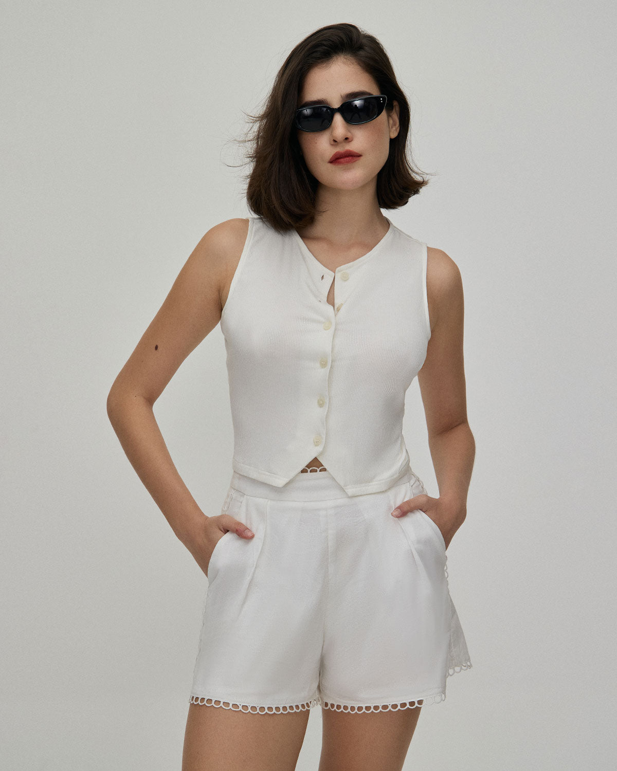 The White Lace Trim High-Waisted Shorts - Image 2